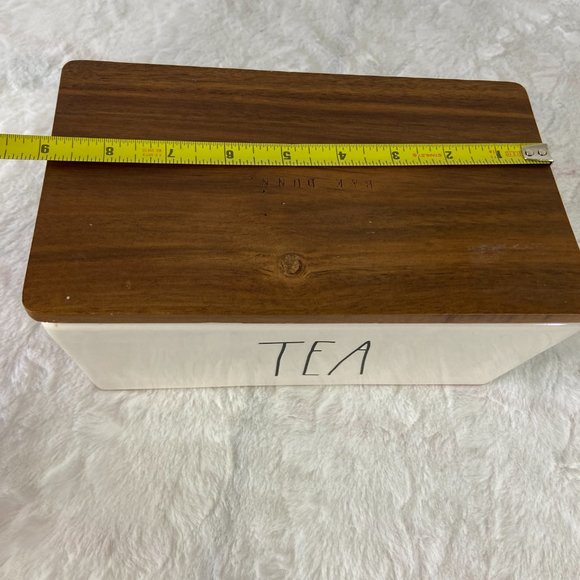 Rae Dunn Ceramic Divided Tea Bag Holder/Organizer with Wood Lid Rare find - Picture 9 of 10